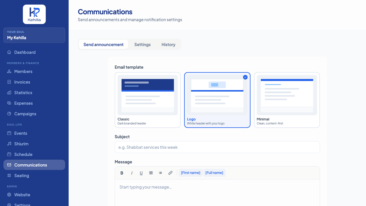 Communications compose screen